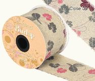 Eleganza Burlap Frayed Edge Contemporary Floral 70mm x 10m - Ribbons